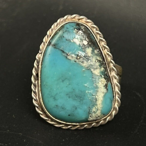 VINTAGE Old Pawn MORENCI TURQUOISE Sterling Silver RING size 8 Quartz Inclusions