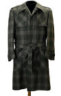 1960s Vintage Plaid Wool Jacket Trench Coat / Duster Style Overcoat Men's 42