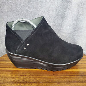 Skechers Boots Women's 9 Wide Black Suede Leather Zip Up Wedge Comfort Shoes