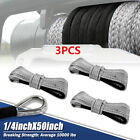 3PC 1/4''x50' Synthetic Winch Rope Line Grey Recovery Cable 10000LBS 4WD SUV UP
