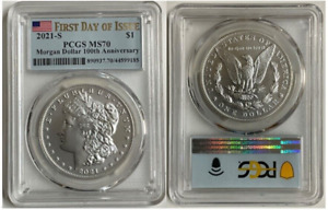 2021 S Morgan Silver Dollar $1 PCGS MS 70 First Day Of Issue 100Th #255