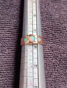 Antique 14K Rose Gold Arts and Crafts Art Nouveau Opal Band Ring 7.75