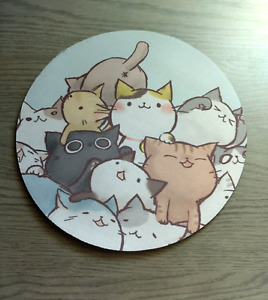 Kawaii Cute Round Light Blue Multicolored Cats Mouse Pad