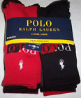 NWT Polo Ralph Lauren 6 Pairs BLACK/RED/GRAY Crew Socks Men's 10-13 PONY LOGO