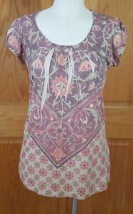 Yukiko Women's Junior's Boho Floral Short Sleeve Shirt Size XL