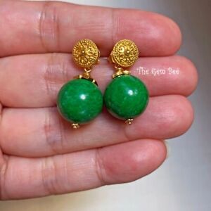 18K Solid Yellow Gold 13.2mm Maw Sit Sit Round Sphere Globe Bead Earrings