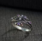 Vintage Dark Gothic Skull Ring for Women Dainty Purple CZ Jewelry Rings Sz 5-10