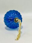 Antique Vintage Ribbed Blue Glass Christmas Ornament Kugel Cap Hang Tassel Japan