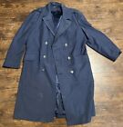 Vintage USAF Military Chester Trench Coat Sz 41R Blue Double Breasted Long Wool