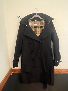 Burberry Trench Coat, Long black with unique Burberry lining, barely worn