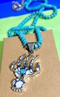 Navajo SG Sterling Silver White Buffalo Turquoise BEAR CLAW 925 Pendant Necklace