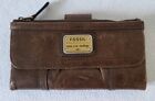 Fossil RARE Long Live Vintage 1954 Bifold Brown Lamb Hide Leather Top Zip Wallet