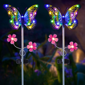 VGYVGYCC Outdoor Solar Garden Lights - 2 Pack Solar Metal Butterfly Decorative L
