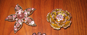 VINTAGE Lot 2 NY & CO or EXPRESS Pin Brooch Pink Stones Gold Rose CZs 80's 90s