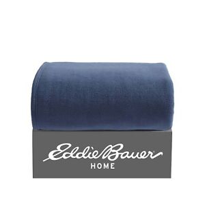 Eddie Bauer Solid Fleece Blue & Grey Throw Blanket-50X60