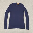 Tory Burch Sweater Womens Large 100% Wool Blue Ribbed Stretch Sweatshirt L