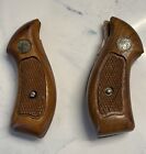 2 Pair  Smith & Wesson Factory Wood Grips J Frame Round Butt Gold/ Silver Walnut