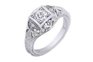 Cubic Zirconia Vintage Style Engagement Sterling Silver Ring Women's