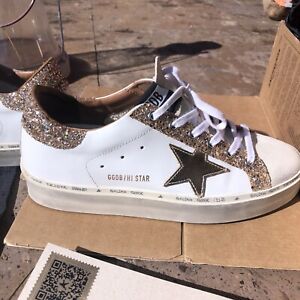 Authentic Golden Goose 41 Hi Star Gold Glitter/leather Worn Once