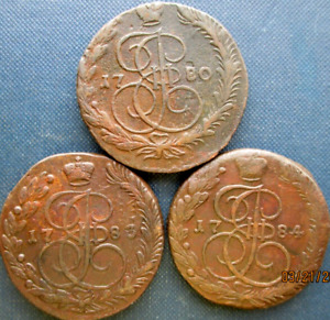 Russian Empire,Russia ,5 kopek,1780,83,84, Lot 3 coins,#10