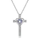 Sterling Silver Tanzanite and White Topaz Heart in Cross Necklace