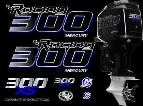 Mercury Racing 300xs Outboard Set Decal / Stickers M-300-XS /Silver & Blue Color