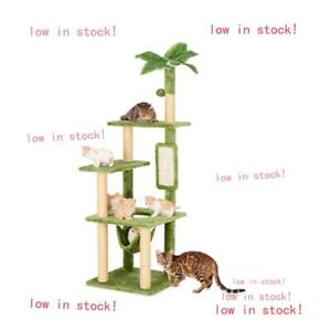 Cat Tree / Tower for Indoor Cats with Green Leaves, Cat Condo Cozy Plu