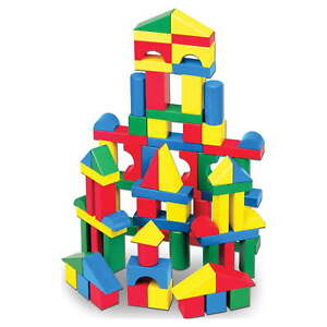 Wooden Building Blocks Set - 100 Blocks in 4 Colors and 9 Shapes - FSC