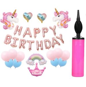 Unicorn Theme Party Balloon Set, Birthday Banner, Light Pink Party Decor w Pump