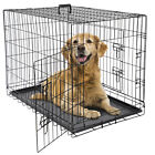 Dog Crate Kennel Folding Metal Pet Cage 2 Door With Tray Pan Black 30