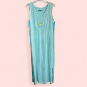 Fresh Produce Women's Dress L Sleeveless Cotton Maxi w/ Side Slits Blue Summer