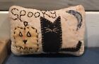 Primitive *Spooky* Black Kitty Cat Pumpkin Shelf Pillow-From Vintage Quilt