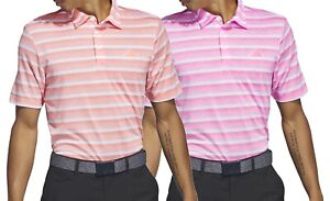 Adidas Men's Two Color Striped Golf Polo Shirt Pink Coral NEW $60