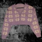 Vtg Marimekko Cropped Cardigan Womens Medium Pink Flower Sweater Sweatshirt 70s