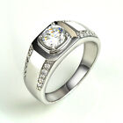 Rhodium Plated White Cubic Zirconia Silver Men's Ring Jewelry