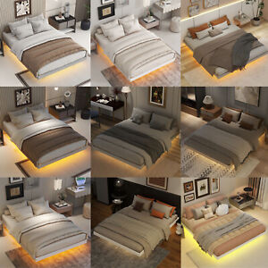 New ListingFull/Queen/King Size Floating Bed Frame w/ LED Lights Wooden Platform Bed Frame