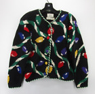 VINTAGE Marisa Christina Sweater Women Small Black Hand Knit Cardigan Christmas