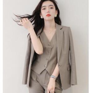 Suit Womens Blazer Office Jacket Vest Trousers Temperament Slim Fit Business 3pc