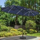 13FT Patio Twin Umbrella with Solar Lights Double-sided Market Outdoor Parasol