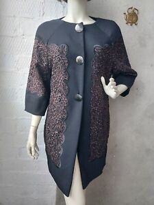 BLUMARINE designer trench Coat Lace Embroidery wool Black size 40 jacket