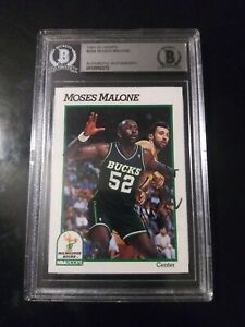 Beckett Autograph 1991-92 NBA Hopps #394 Moses Malone  Card