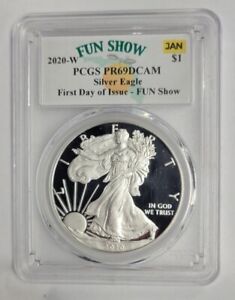 2020-W American Silver Eagle PCGS PR69 DCAM First Day of Issue - FUN Show