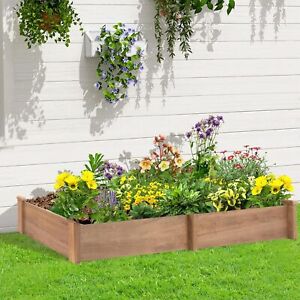 Petscosset Raised Garden Bed Wooden Outdoor Planter Box for Vegetables, Brown