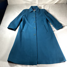Vintage Pendleton Trench Coat Womens 16 Blue Wool Long Button Up Lined 80s Long