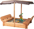 Wood Sandbox with Cover, Sand Box with 2 Bench Seats for Aged 3-8 Years Old, San