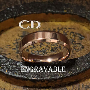 Personalized Men's Rose Gold Wedding Ring - Engraved Guys Wedding Ring - Beveled