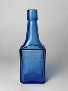 Vintage Large Blue Glass Embossed “Bitters” Bottle Wheaton NJ