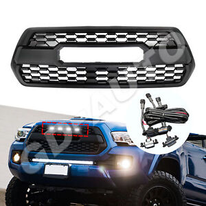 For 2016-2023 Tacoma Hood Grill Bumper Grille With Accessories+4 LED Matte Black (For: 2021 Tacoma)