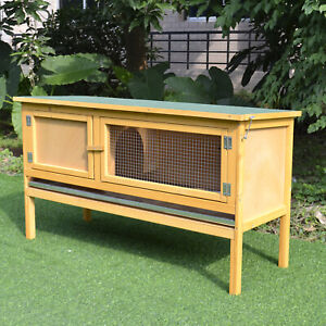 Raised Outdoor Small Animal Backyard Habitat Wood Hutch Weather Resistant Cage
