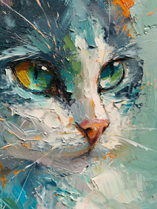 Cat Oil Painting Digital Image Picture Photo Wallpaper Background Desktop Art